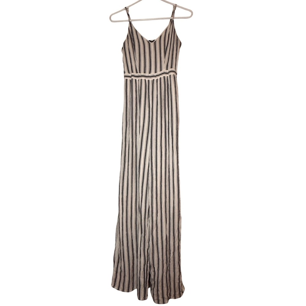 American Eagle Blue White Striped Wide Leg Jumpsuit XS Work Casual Tie Waist